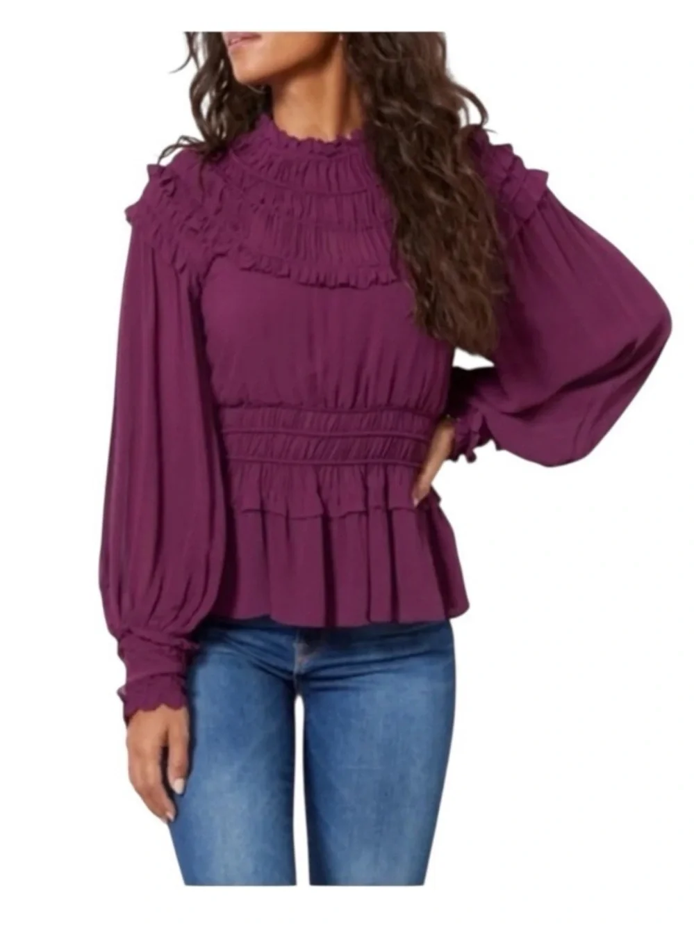 FARM Rio Purple Ruffle Peplum Blouse - Picture 4 of 16